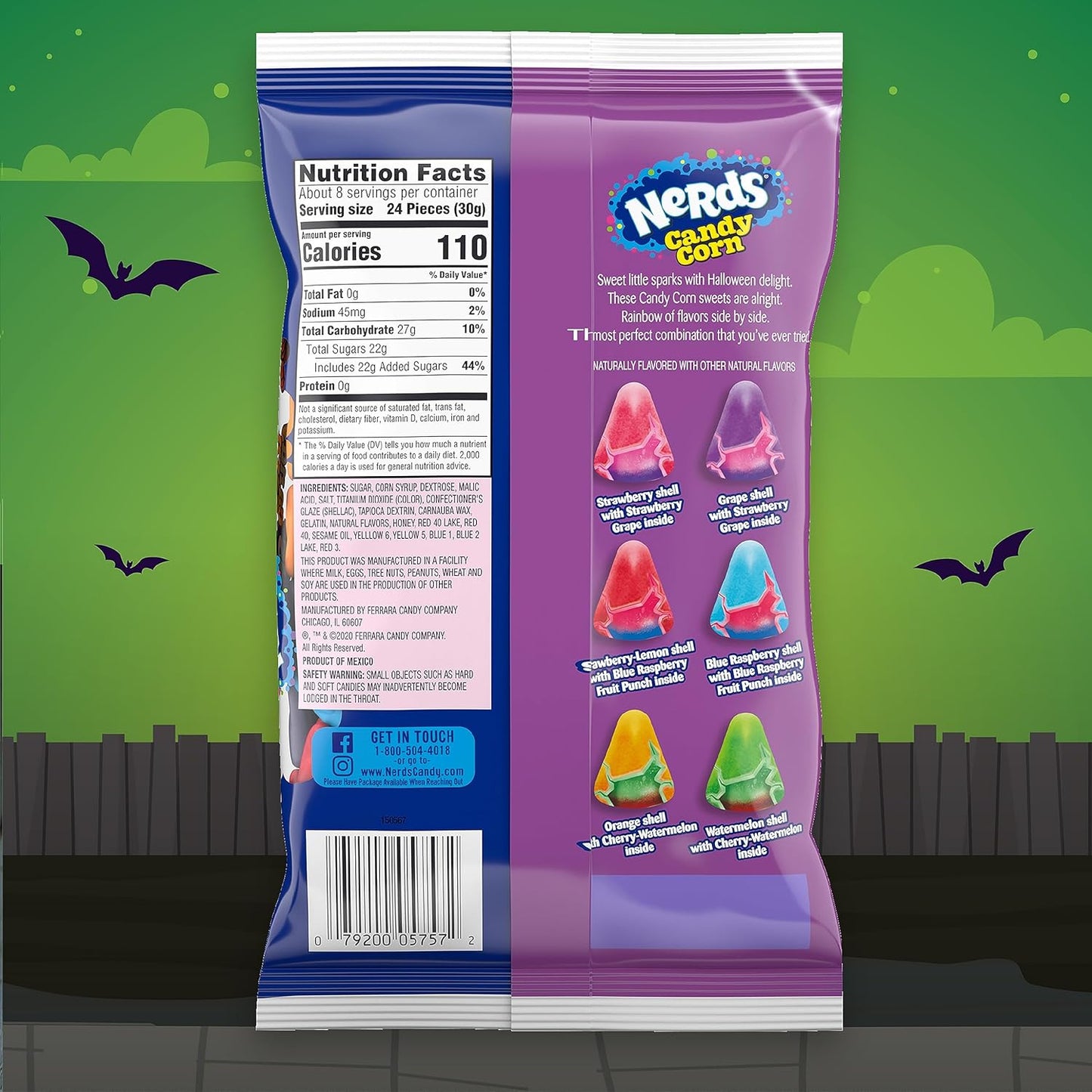 Nerds Halloween Candy Corn, Rainbow Shelled Candy Corn, 8 Oz Bag